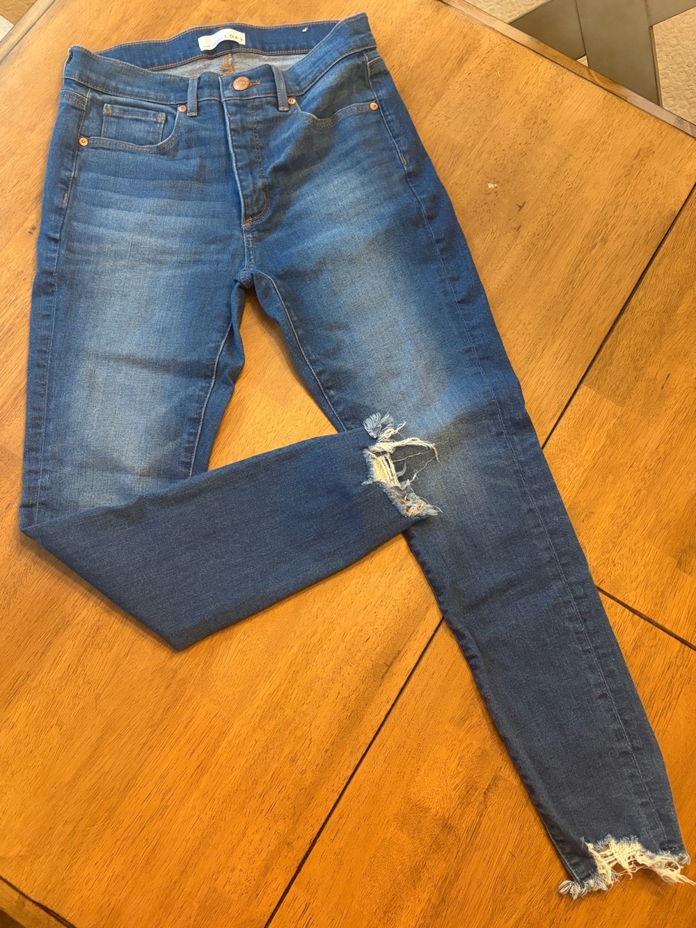 LOFT Dark Blue Distressed Skinny Jeans
